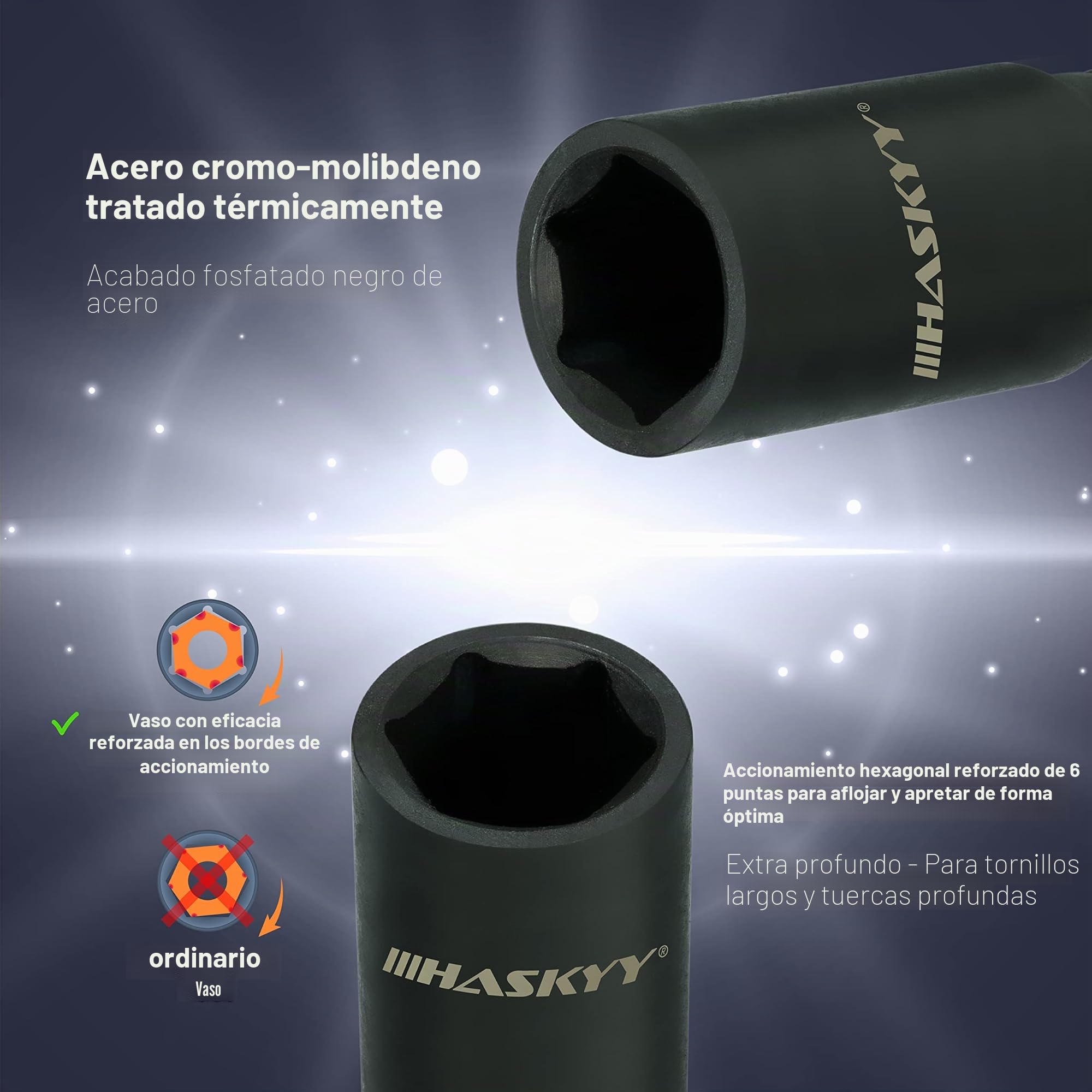 HASKYY Juego de 16 piezas de llaves de impacto para atornillador, 10-32 mm, llaves de vaso con alojamiento de 1/2" -