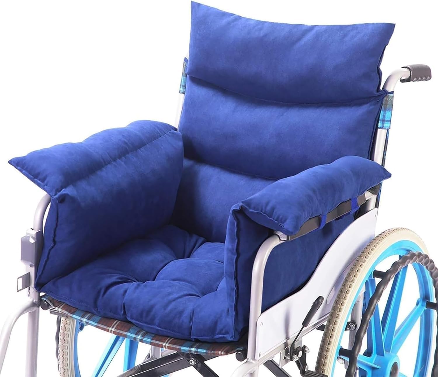 THE WHITE SHOP Wheelchair Cushions，Pressure Pain Relief Accessories with Armrest Covers. Supports Coccyx & Back, Non-Slip. Fits 18" Wheelchair with Full Arms, Blue.