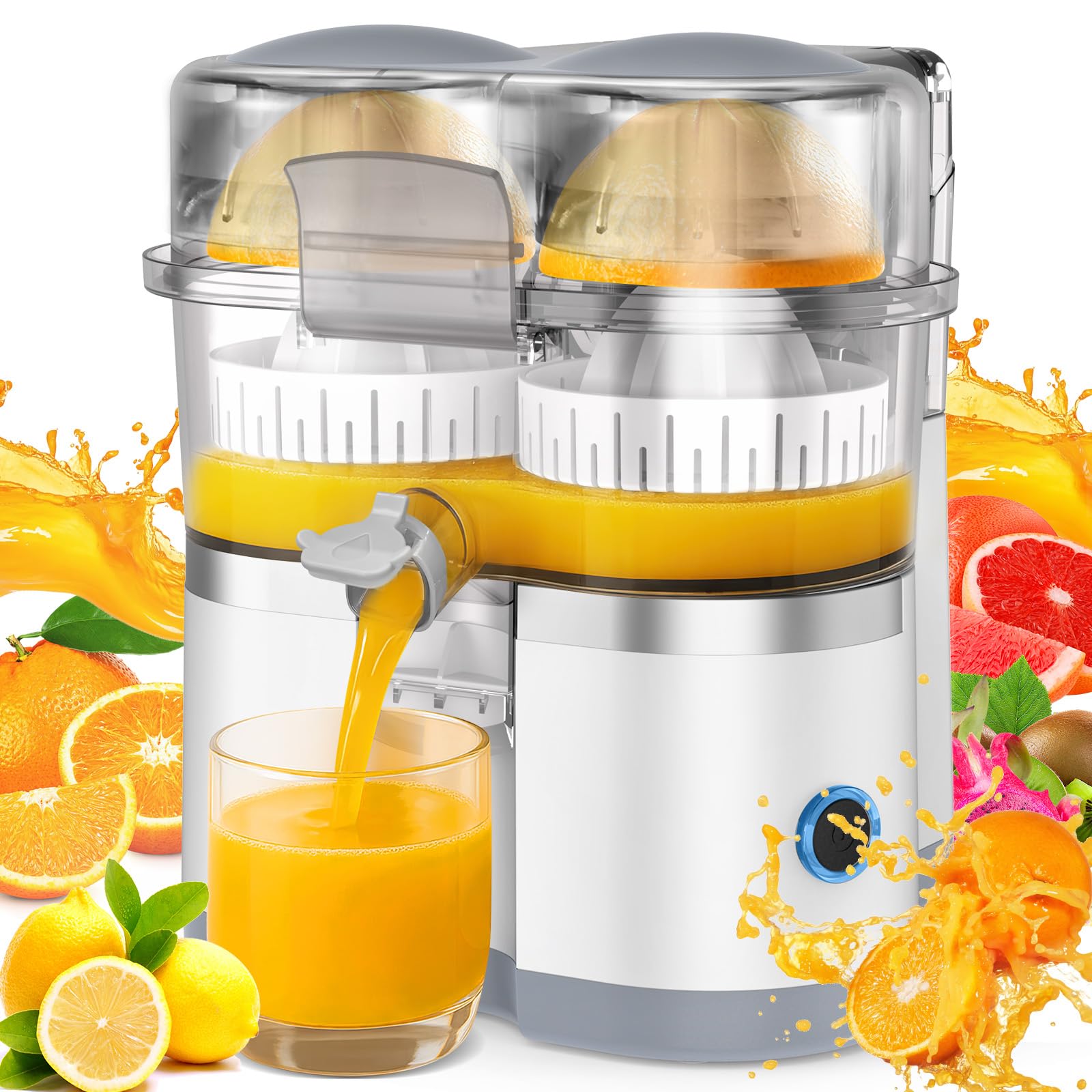 Electric Juicer Machines with Double Head and Built-in Fruit Cutter Fast Citrus Juicer for Oranges Lemons Limes Grapefruits