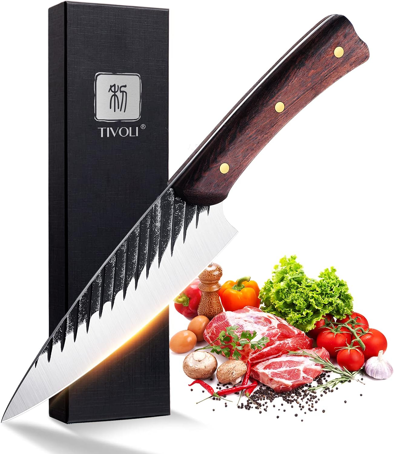 TIVOLI 6-inch Chef Knife Professional VG10 High Carbon Steel with Full Tang Rosewood Handle Kitchen Cooking Knife for Vegetable Meat and Fruit