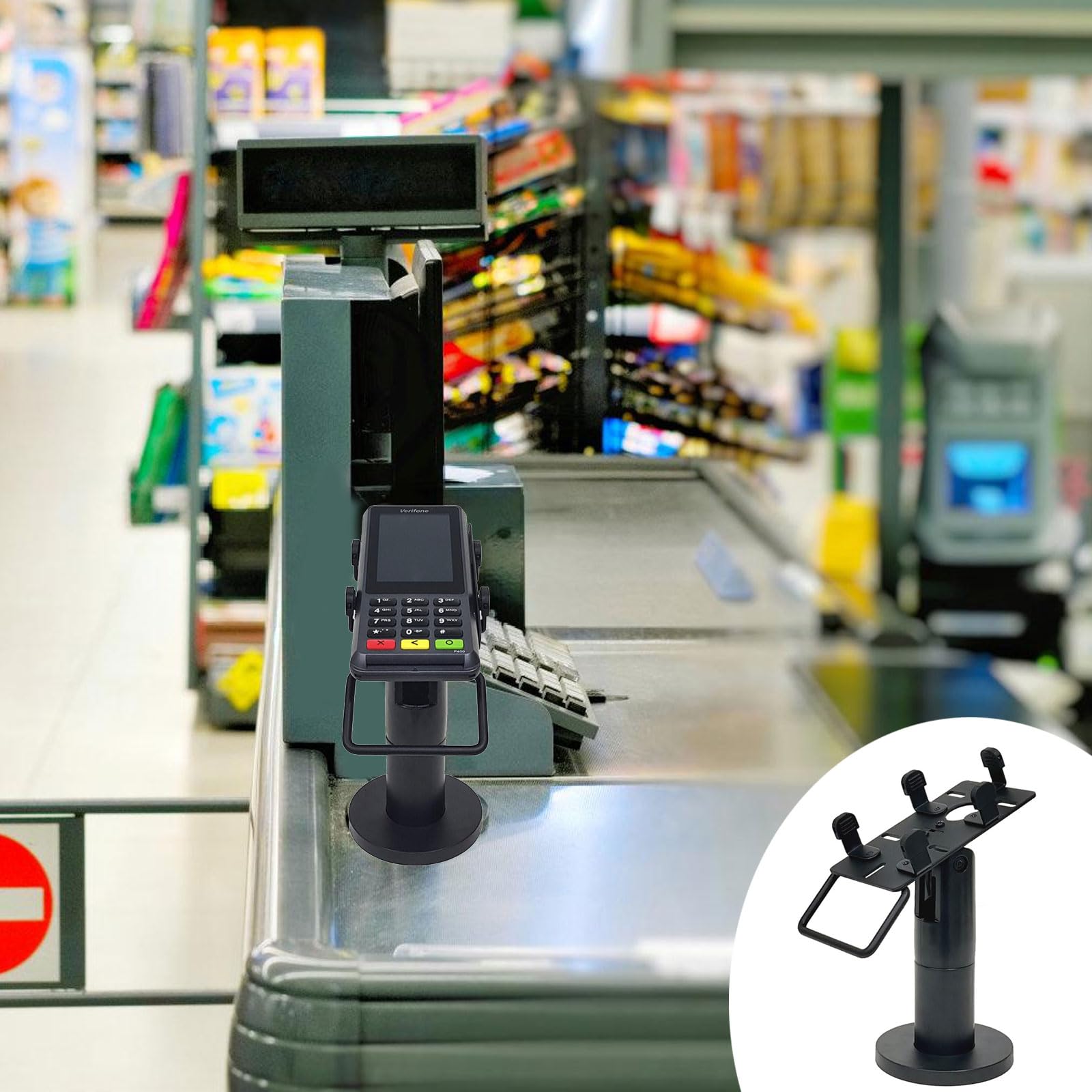 Supporto per staffa di visualizzazione per macchine POS Terminali per schede regolabili per negozi al dettaglio con canali via cavo nascosti Montaggio Pos