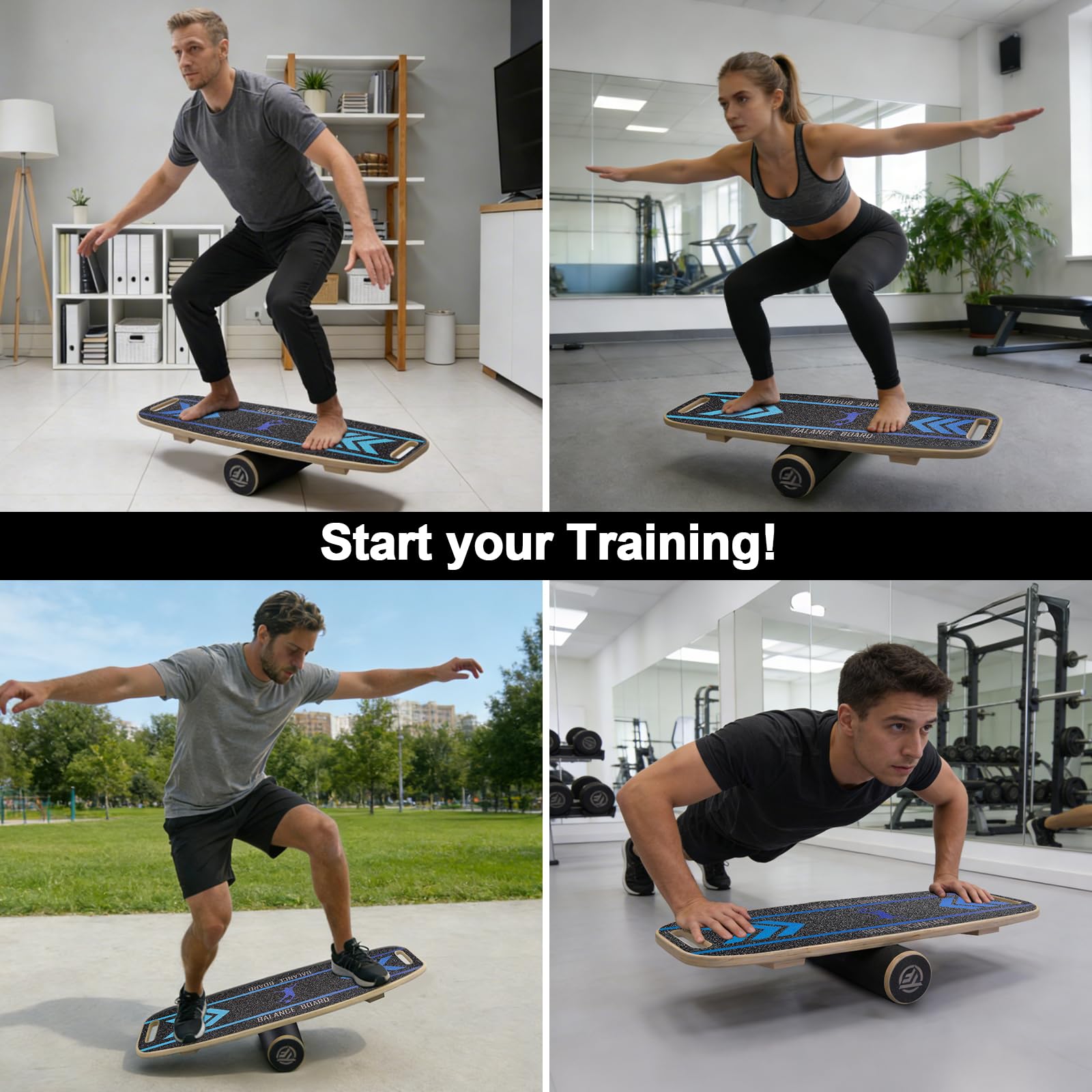 Diesisa Balance Board: Tavola Da Surf Wobble Board - Set di Balance Board in legno con rullo antiscivolo e supporto - Balance Trainer per allenamento di surf, fitness, riabilitazione e coordinazione