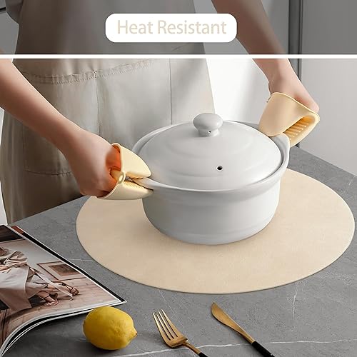 Miniatura 3 de UnivoColors - Juego de manteles individuales de piel sintética de 6.15 pulgadas, redondos con patrón de piel de vaca lavada, para mesa de comedor,