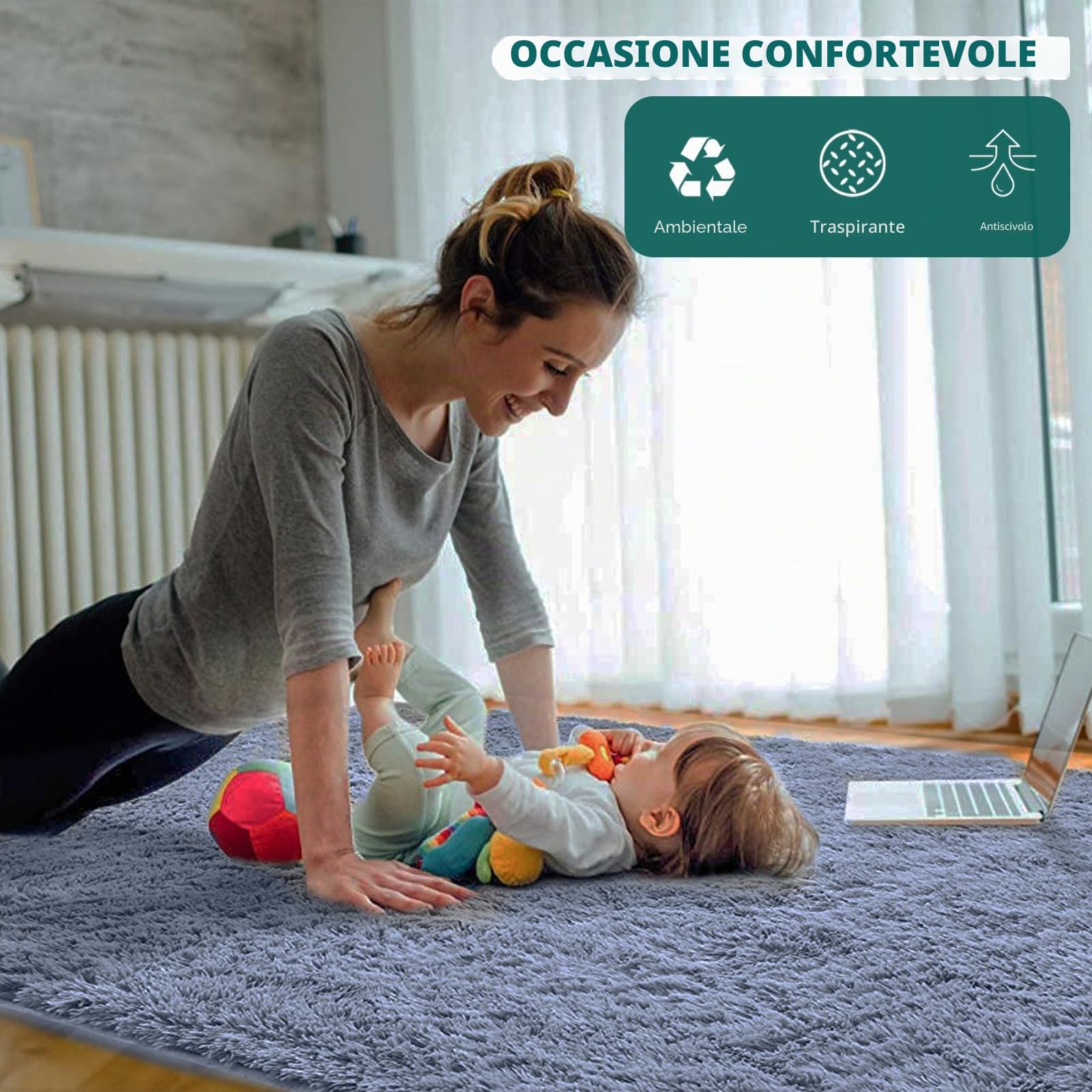 Morbido Tappeto a Pelo Lungo Antiscivolo Shaggy Rettangolare Tappeto Salotto Pelo Lungo Soggiorno per camera da Letto Soggiorno Decorazione grigio-160 * 230cm