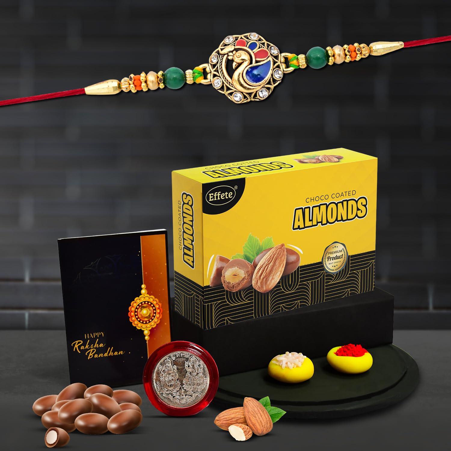 Oblivion Rakhi Combo (K1_408_EA32) & Effete Chocolate Almond 32gm with Pooja Coin & Greeting Card | Rakhi Gift Hamper | Rakhi Combo with card and chocolate | chocolates gift | Rakhi & Chocolate for brother | rakhi with gift | rakhi set of 1 (B0CFQD4X7Z) Amazon Price History, Amazon Price Tracker
