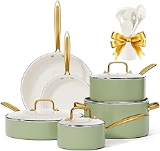 RIOVARM Induction Pots and Pans Set with Lids, Ceramic Nonstick Cookware with Spatula Set, Essential Kitchen Set for Cooking Gifts, Pot, Frying Pan, PFOA Free