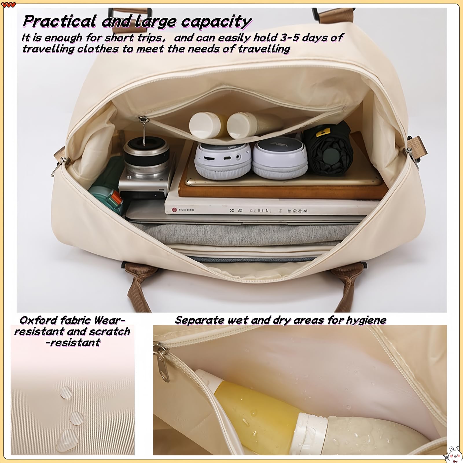 Sporttasche Damen Reisetasche 55L mit Schuhfach & Nassfach Groß Gym Bag Faltbar Schwimmtasche Wasserdicht Trainingstasche Leicht Duffel Bag für Sport Fitness Reisen (Lila)