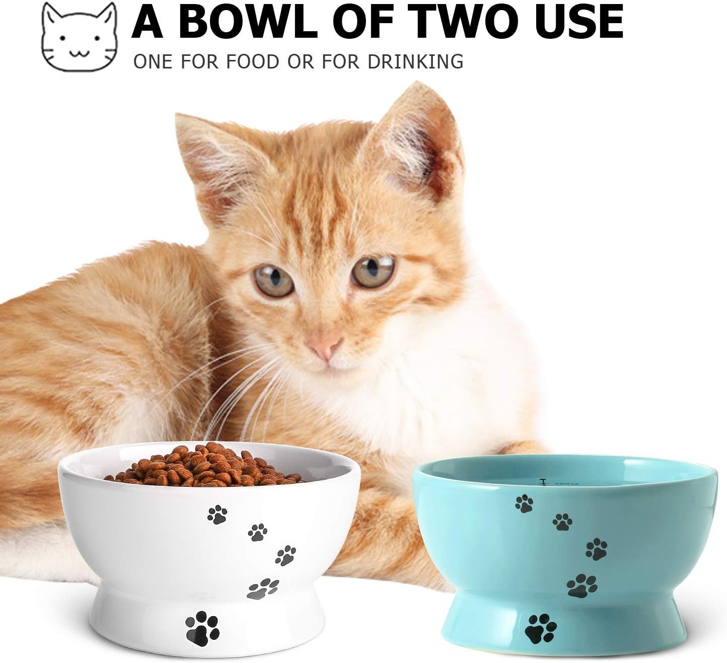 Y YHY Cat Bowl, 15 Ounce Cat Water Bowl, Raised Ceramic Cat Food Bowl, Elevated Cat Dog Dish No Spill, Pet Bowls for Cats or Small Dogs, Anti Vomiting, Measurable, Blue : Pet Supplies