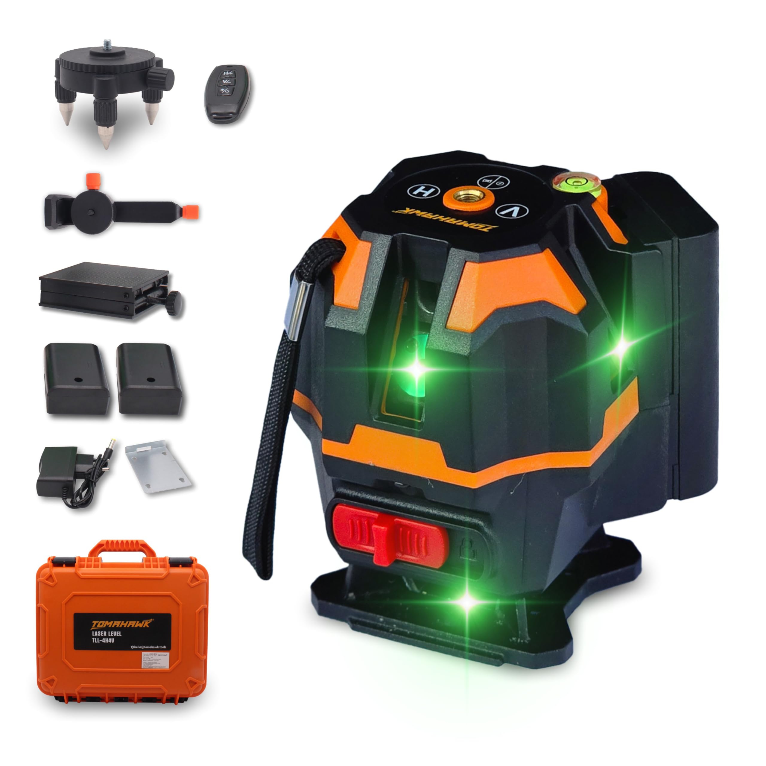 TOMAHAWK® TLL-2CL-4H4V 2 Line Green, Self-Leveling Laser Level - 25 meter Cross Line Leveller with Horizontal and Vertical, Magnetic Bracket for Home Building, Construction, DIY