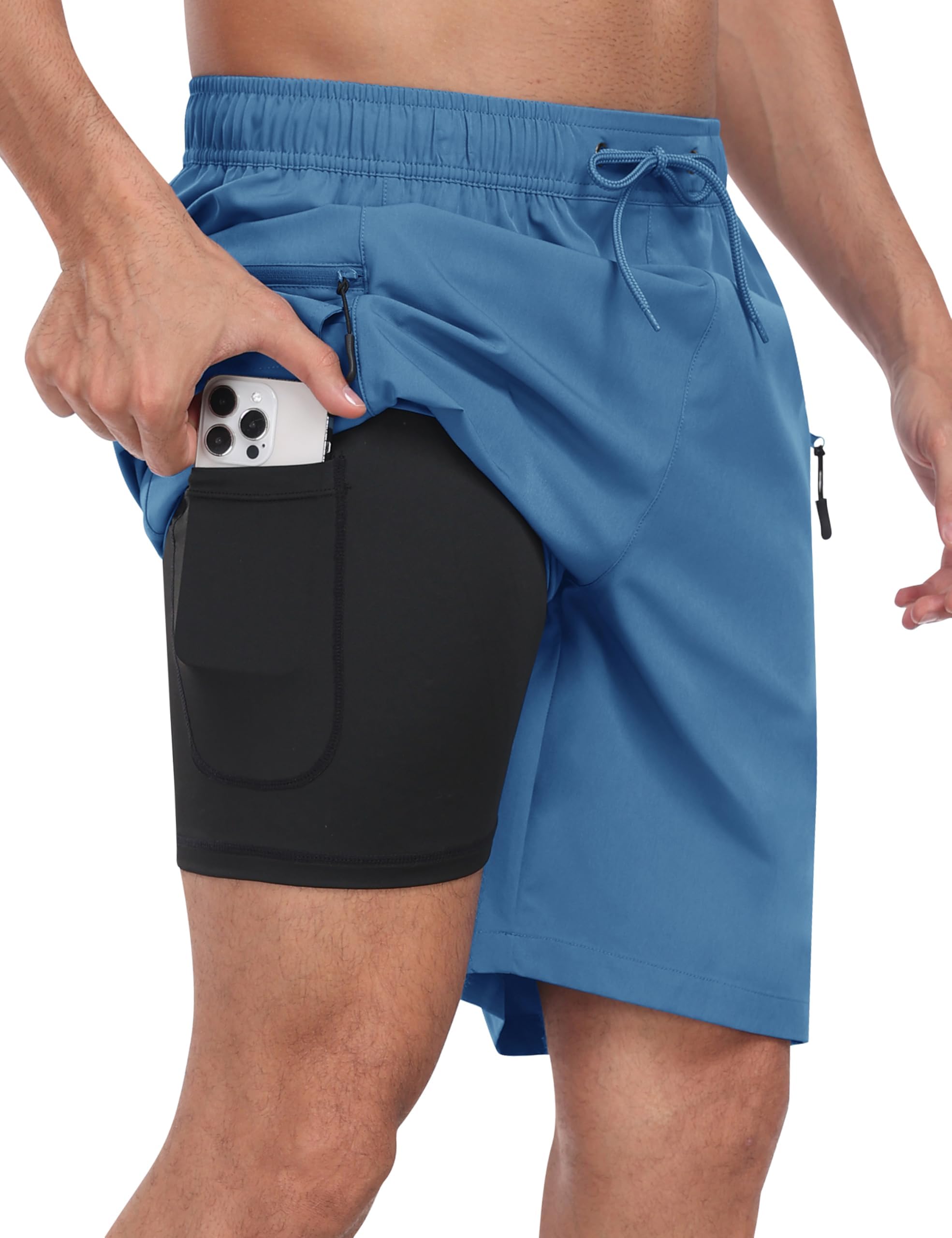 MoFiz Shorts de Bain Homme étanche Séchage Rapide 2 en 1 Maillot de Bain pour Homme avec Doublure de Compression Short de Plage avec Poche zippée