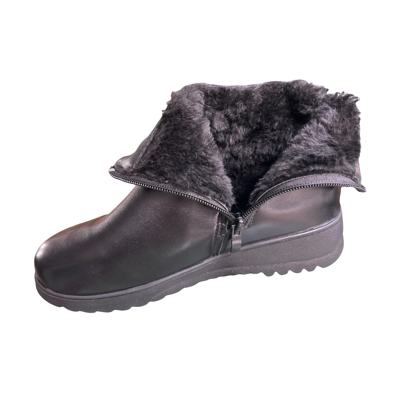 Womens Buckle Leather Boot Winter Warm Non-slip Waterproof Ankle Booties with Side Zipper Snow Boots for Women