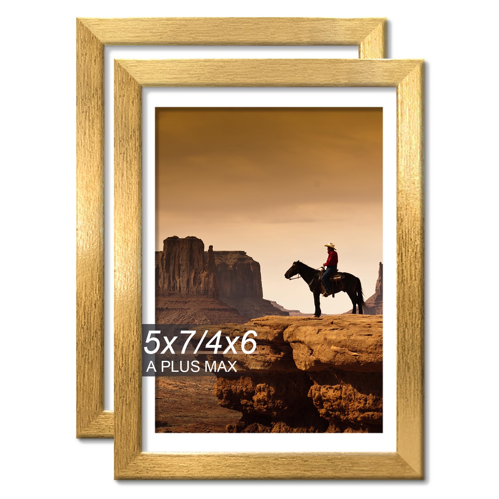 5x7 Picture Frame Set of 2 Gold Light Weight Tabletop and Wall Mount