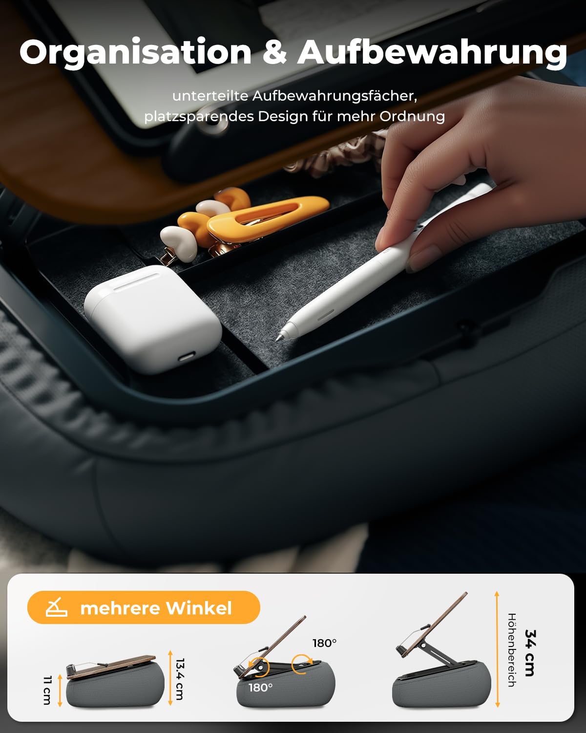 SupeDesk Soporte para libros para leer, soporte de lectura ajustable para sofá, cama, escritorio, cojín de lectura suave con clip lateral y espacio de almacenamiento, plegable, manos libres, esencial