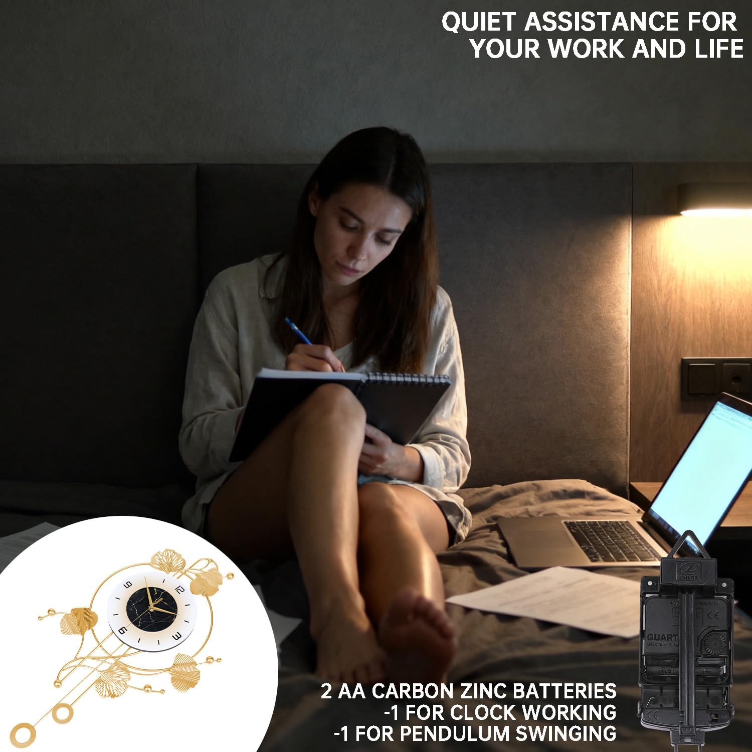 Wall Clock with Light ,Large Decorative Clock for Living Room,Silent Non Ticking Clock with Pendulum,Battery Operated Oversized Modern Wall Art for Bedroom,Farmhouse,Office Wall Decor / 27.9*16.5 Inch