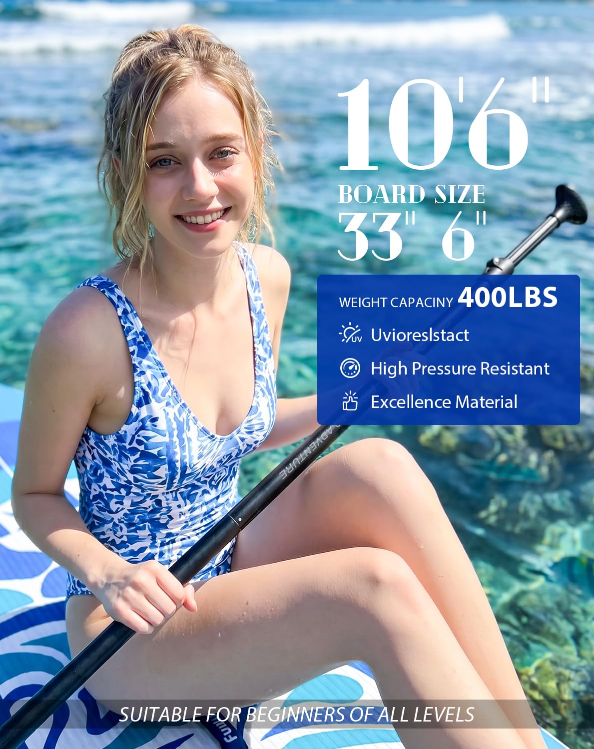 FunWater Sup Inflable Ultraligero (17.6 Libras) para Todos los Niveles de Habilidad, Todo Incluido con Tabla de Remo de pie, Pala Adj, Bomba, Mochila de Viaje ISUP, Correa, Bolsa Impermeable