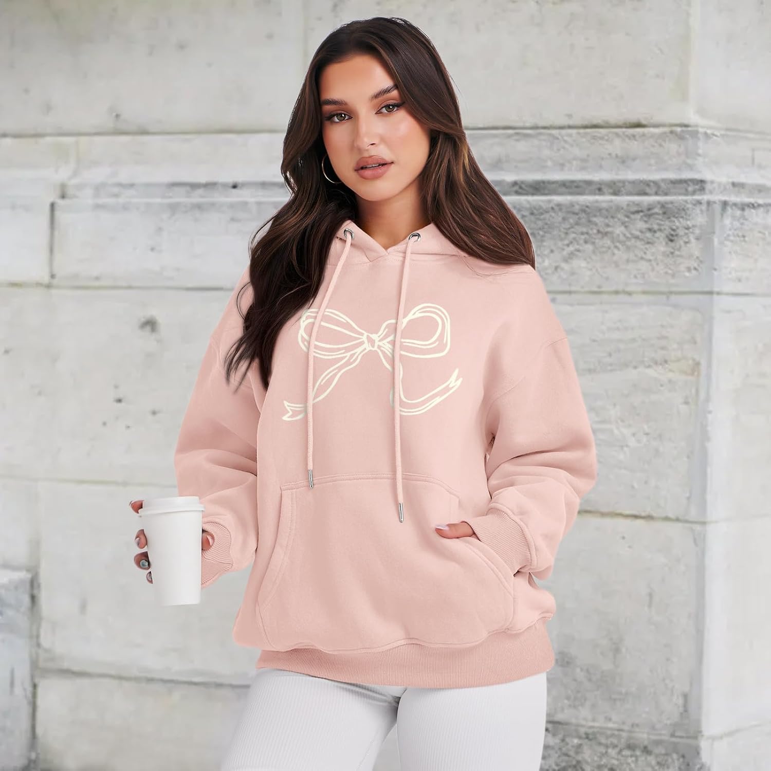 Bow Cute Hoodie for Teen Girls Graphic Hoodies Preppy Trendy Sweatshirt Aesthetic Print Casual Pullover Sweatshirts - Image 4