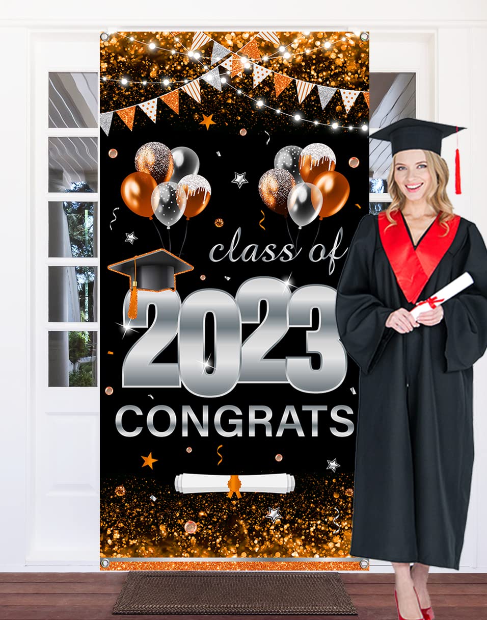 Photo 1 of 5 pk Congrats Grad Banner Decoration- Class of 2023 Large Orange Door Cover Banner Decoration for Graduation Party Supplies(Orange)