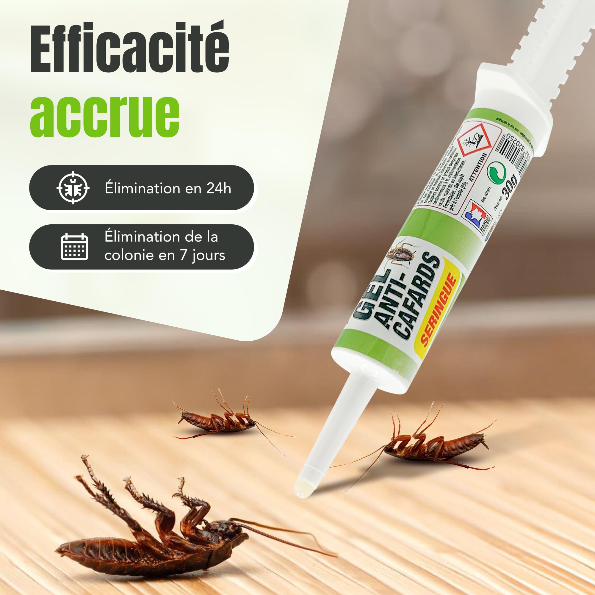NOXIBLATTE 2000 Gel Anti Cafards 30g [Made in UE], Insecticide Blattes, Produit pour Blattes de qualité Professionnelle, Gel puissant en seringue, Appât idéal pour recoins difficiles