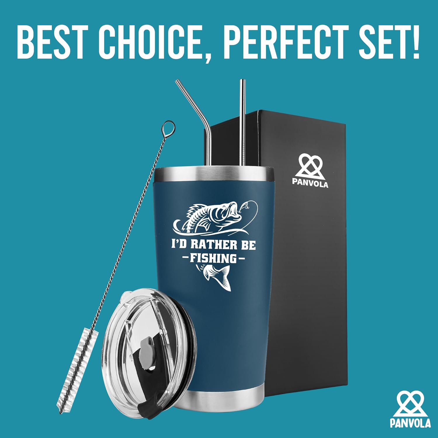 Panvola I'd Rather Be Fishing Fisherman Tumblers Fishing Gifts To Husband Dad Grandpa Boyfriend From Wife Mom Grandson Granddaughter Girlfriend Vacuum Insulated Tumbler (Blue, 20 oz) - Image 5