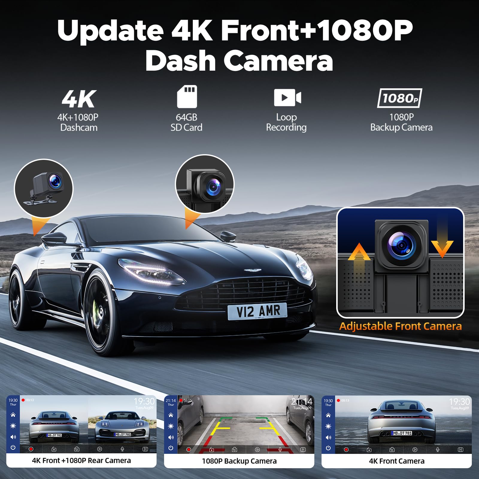 LAMTTO 9-calowy ekran CarPlay do samochodu dla A-pple CarPlay i Android Auto z przednią i tylną kamerą 4K + 1080P, radio samochodowe CarPlay z nawigacją/asistente de voz/lustrzanego ekranu/FM/64G TF