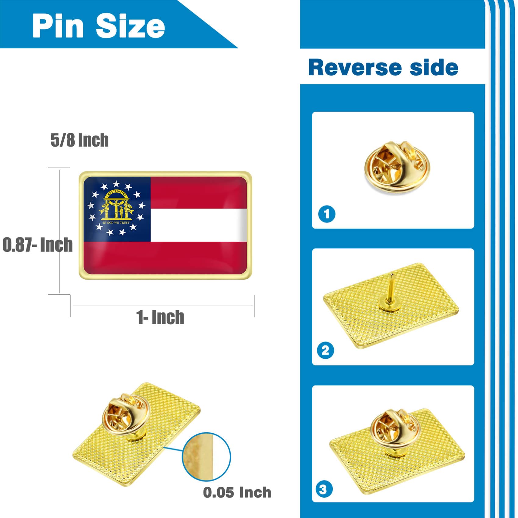 Lot de 10/50/100 épinglettes en métal avec drapeau américain de la Géorgie – 2,5 cm – Épinglettes en métal pour organisations militantes et militantes