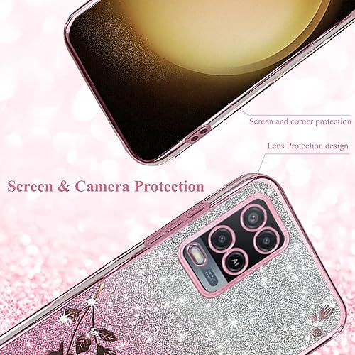 Miniatura 6 de Kainevy - Funda de teléfono para Oppo A54 4G, funda transparente con purpurina rosa floral para mujeres y niñas, bonita funda para teléfono Oppo