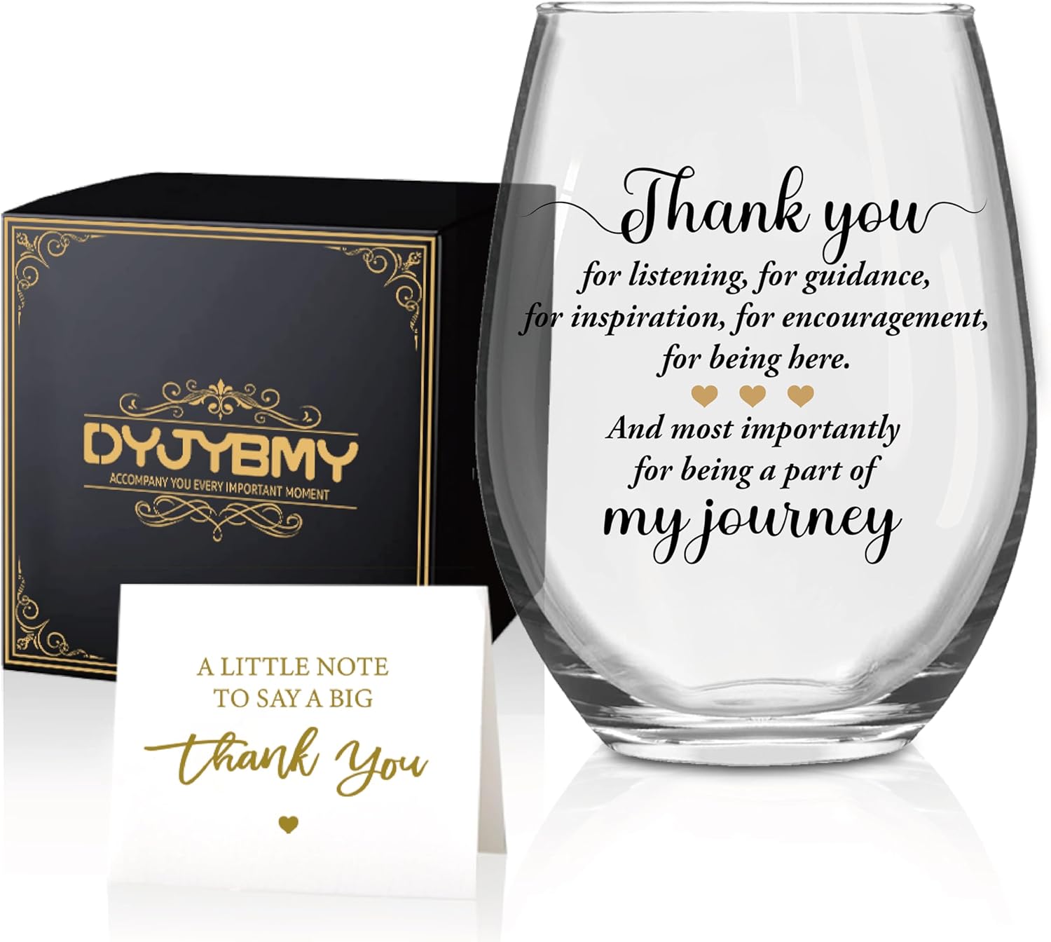 DYJYBMY Thank You For Listening For Guidance For Inspiration For Encouragement Wine Glass With Gifts Box, Clear Stemless Wine Tumbler, Graduation Farewell Gifts For Teacher Bestie Family Friend BBF