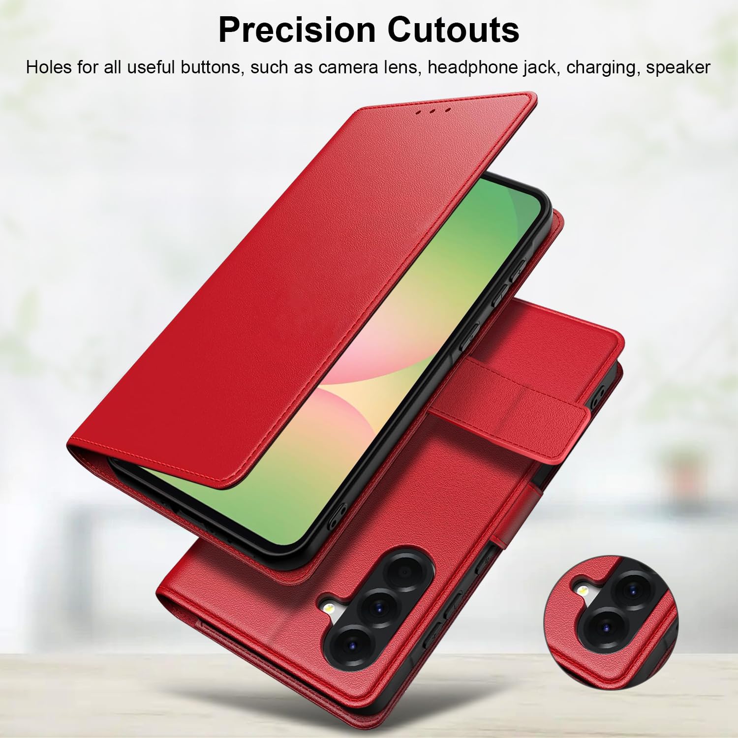 Cover Compatibile con Samsung Galaxy A56 5G, con 1 Pezzo Vetro Temperato Pellicola Protettiva e 1 Pezzo Strumento di Installazione Semplice, Premium Pelle PU Libro Flip Custodia - Rosso