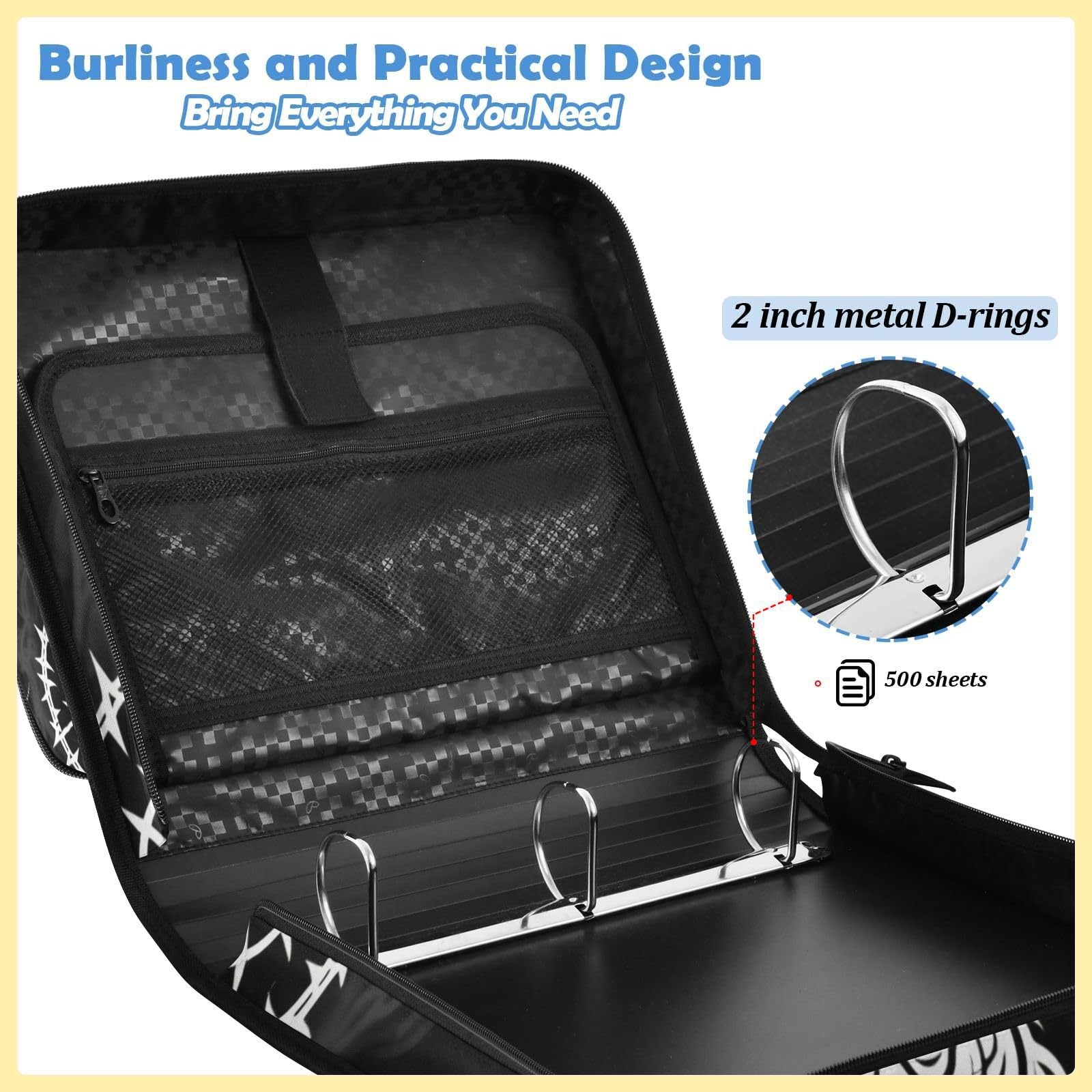 Zodiac Black Pattern Zipper 3 Ring Binder Bag