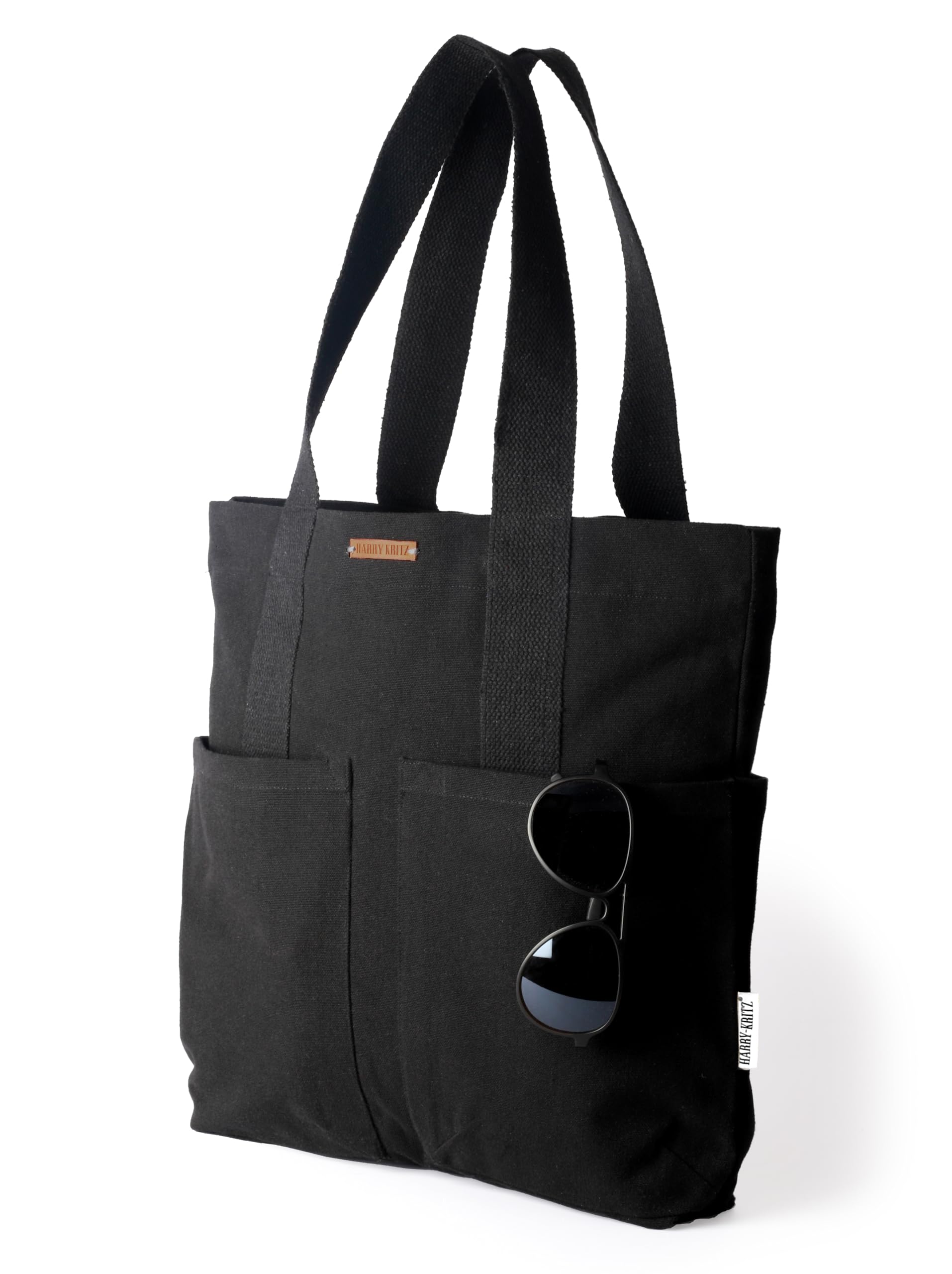 Harry Kritz Womens Vertical Stylish Black 5 Pocket Tote Bag 100% Organic Cotton Canvas Tote For College & Daily Use (B0D5CQ3JZJ) Amazon Price History, Amazon Price Tracker