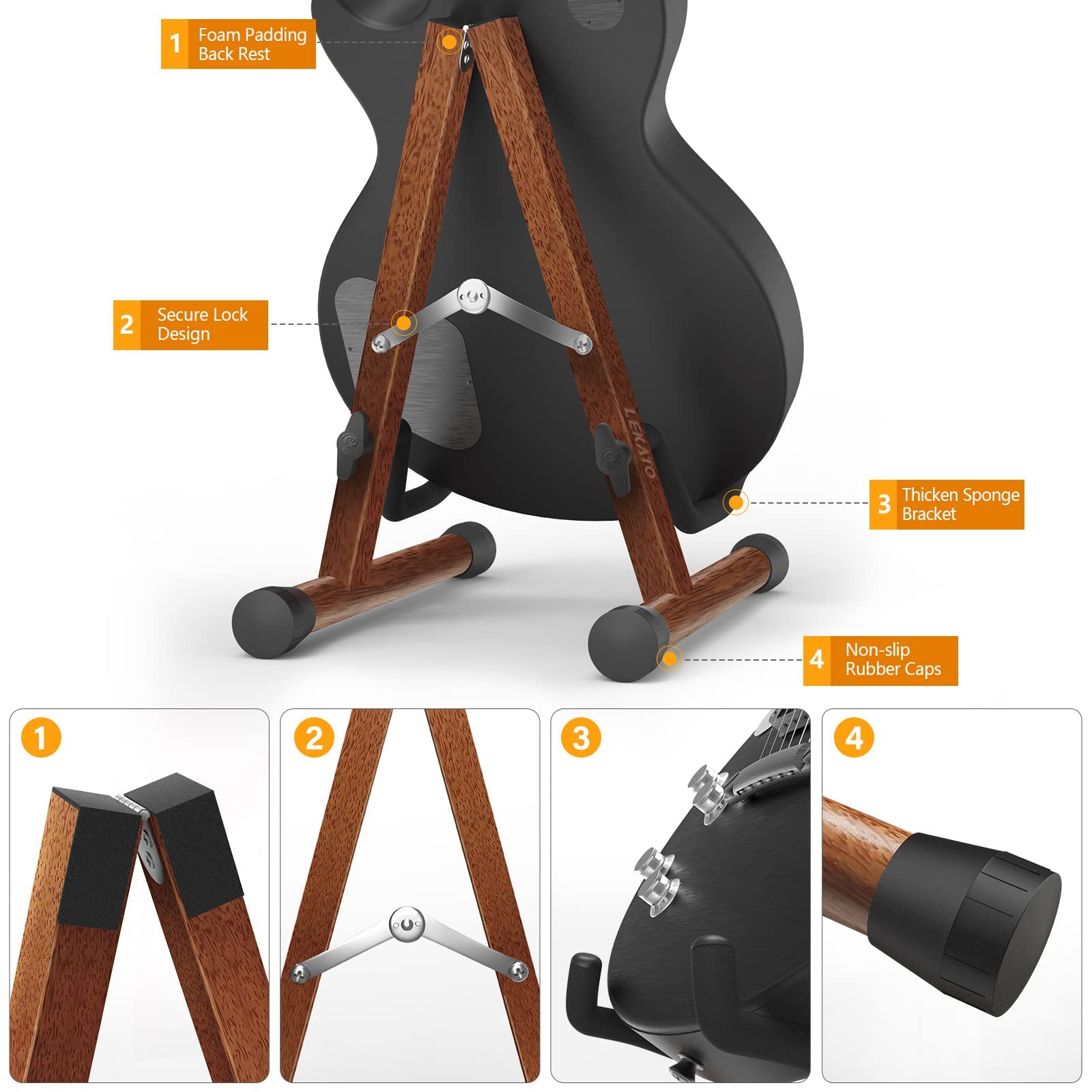 LEKATO Gitarrenständer A-Frame Holz Bassgitarrenständer mit Schaumstoffpolsterung für Gitarren, Bass, Cello, Banjo, Mandoline, Ukulele