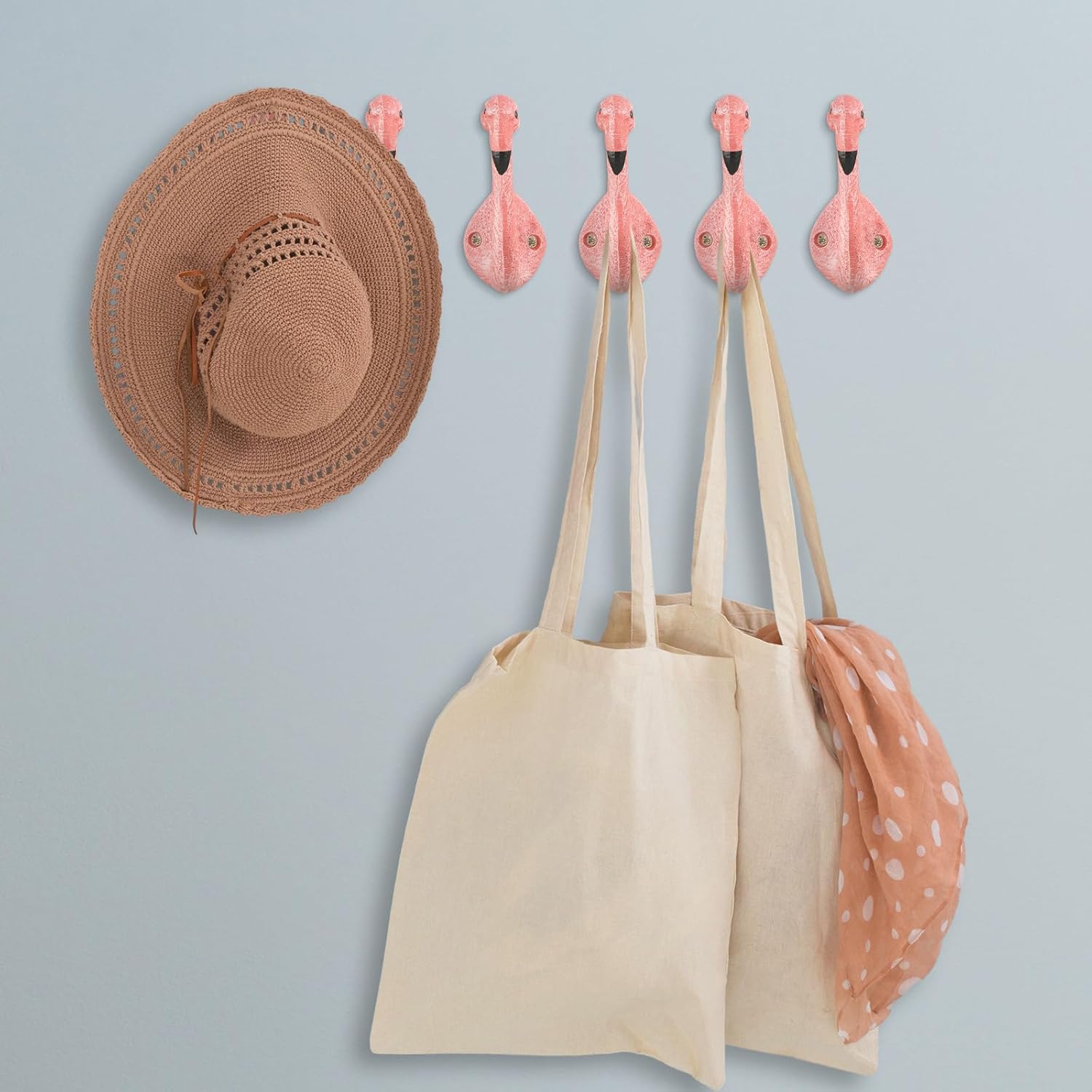 Yaocom 6 Pcs Cast Iron Flamingo Wall Hooks Pink Flamingo Wall Mount Coat Hooks for Coats, Aprons, Hats, Towels