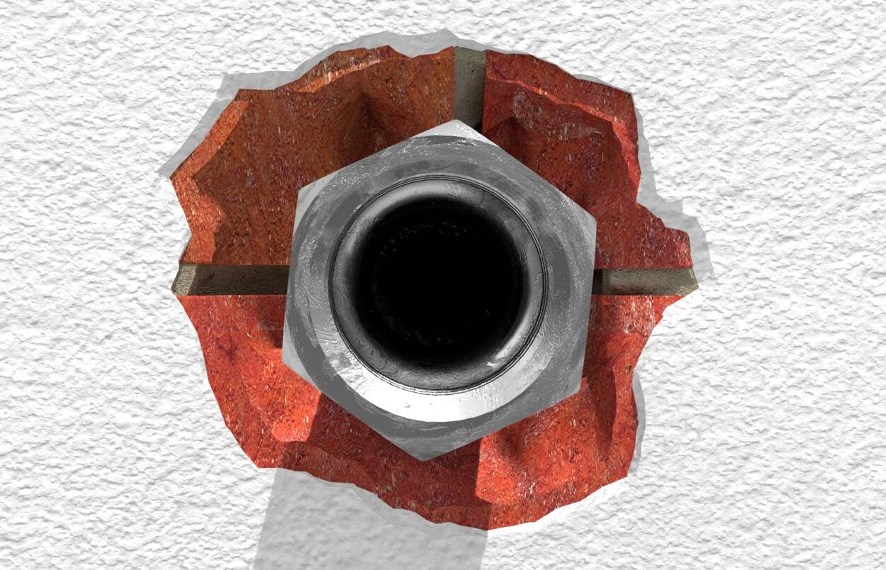 Bolt secured in a wall with surrounding repair mortar