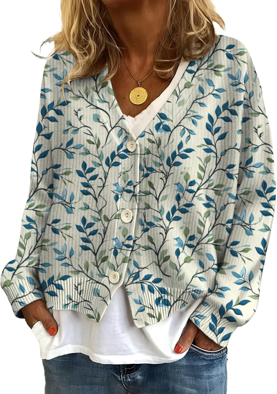 domirica Cardigan Sweater for Women Floral Print Button V Neck Casual Winter Jacket Long Sleeve Knit Coatwear