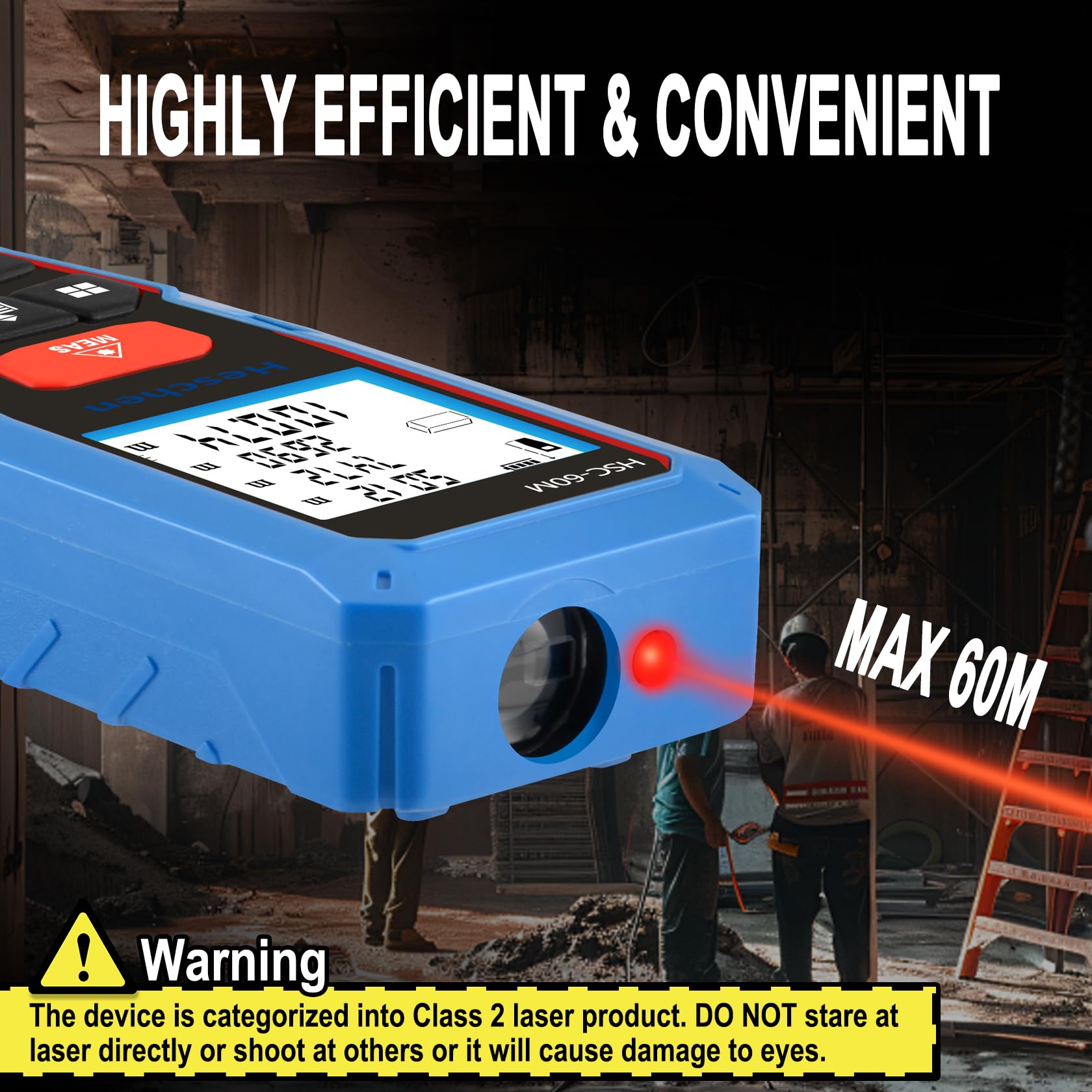 Heschen Laser Distance Meter,with 2 Bubble Levels, Portable Laser Rangefinder Digital Distance Meter - Image 4