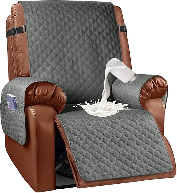 Granbest Water-Repellent Recliner Protector Reversible Recliner Slipcovers Non-Slip Armchair Furnirture Protector for Kids, Pets, Dogs, Cats (Recliner, Grey)