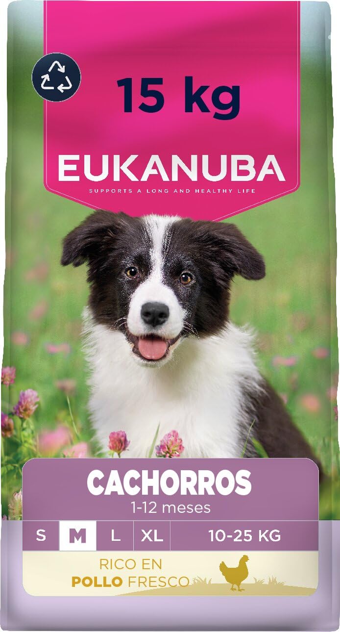 Eukanuba, alimento para Cachorros con Pollo Fresco para Razas Medianas - Alimento seco Premium para Perros Junior, 15 kg