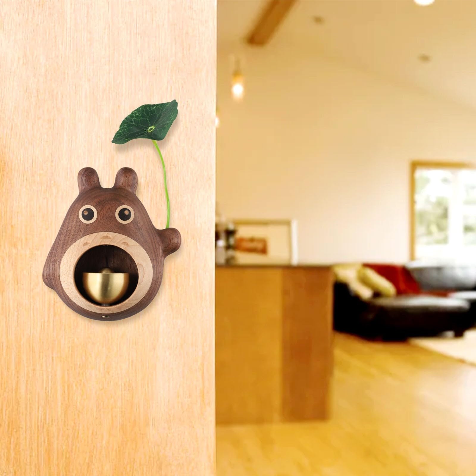 Sonnette noire en noyer, sonnette en forme de Totoro pour propriétaire de boutique, sonnette en bois de dessin animé pour la maison, épicerie, café