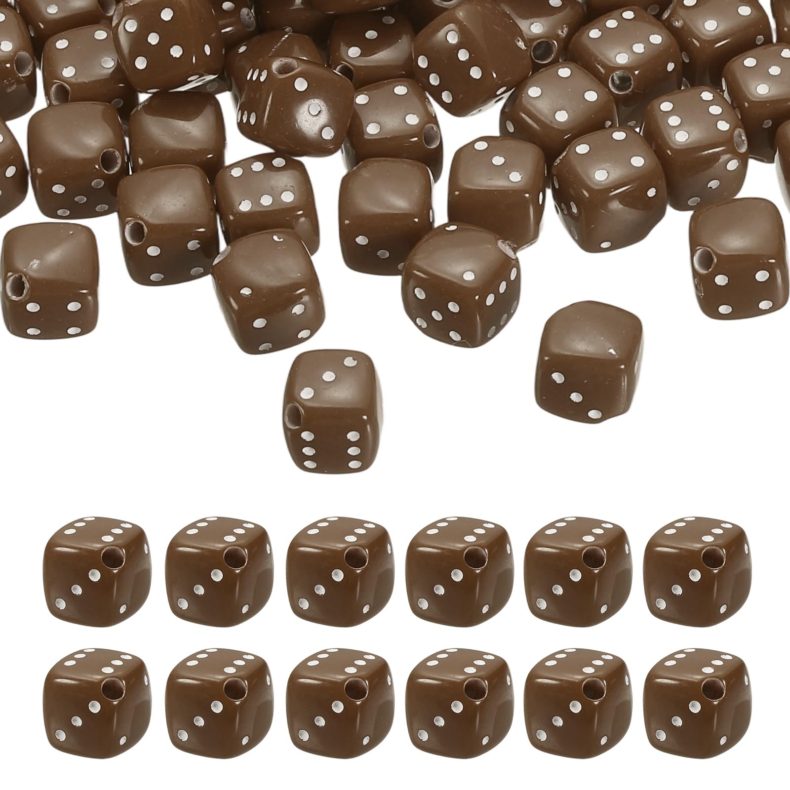 PATIKIL 100Pcs Acrylic Dice Bead, 8mm/0.3" Cube Dice Charm Beads Cute Keychain Pendant for Bracelets Necklaces Earrings DIY Crafts Jewelry Making, Solid Coffee