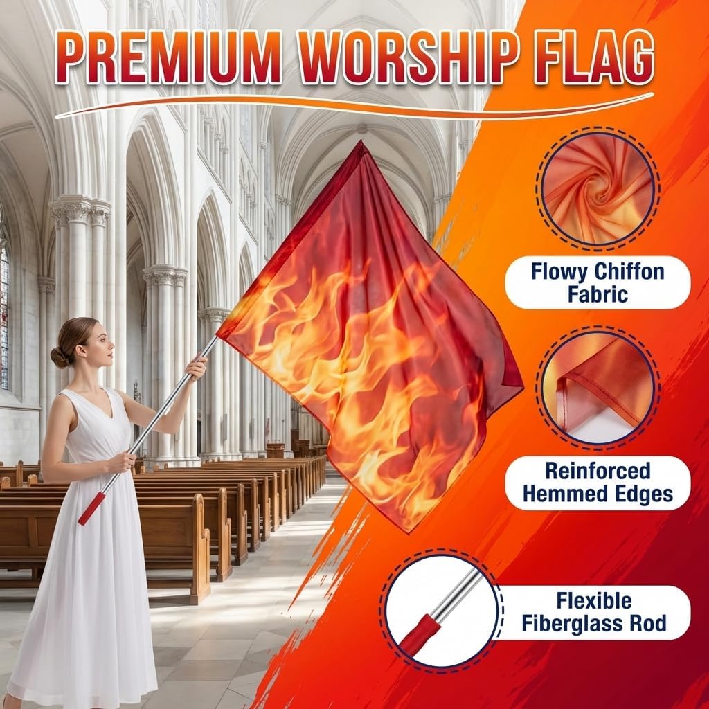 Adjustable Worship Flagpole for Dancing Flags, Religious Ceremonies, Weddings, Festivals & Outdoor Events, 2 Rods, Collapsible, Windproof German Steel for Durability, Easy Storage, Flame