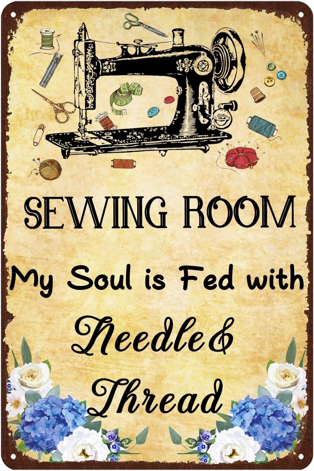 rayprint Retro Sewing Tin Signs My Soul Is Fed With Needle & Thread Vintage Tin Plaque Home Bar Wall Art Decoration Gifts Suitable For Bedroom Restaurant Bathroom Indoor-Outdoor Bar Cafe 8"x12"