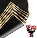 Duyasurs 20 Sheets Floral Wrapping Paper, Waterproof Bouquet Wrapping, 22.8x22.8IN, Florist Supplies Packaging Paper, DIY Gift Box, Wedding & Birthday Gifts, Gold Edge (Black)