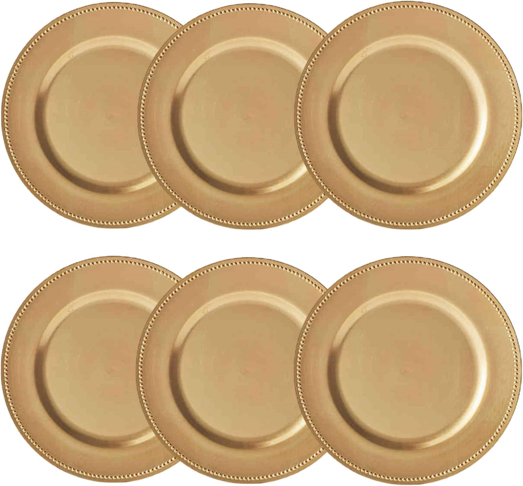 Round Beaded Decorative Charger Plates, 13 Inches Round, Set of 6, for Dining Table or Décor (Gold)