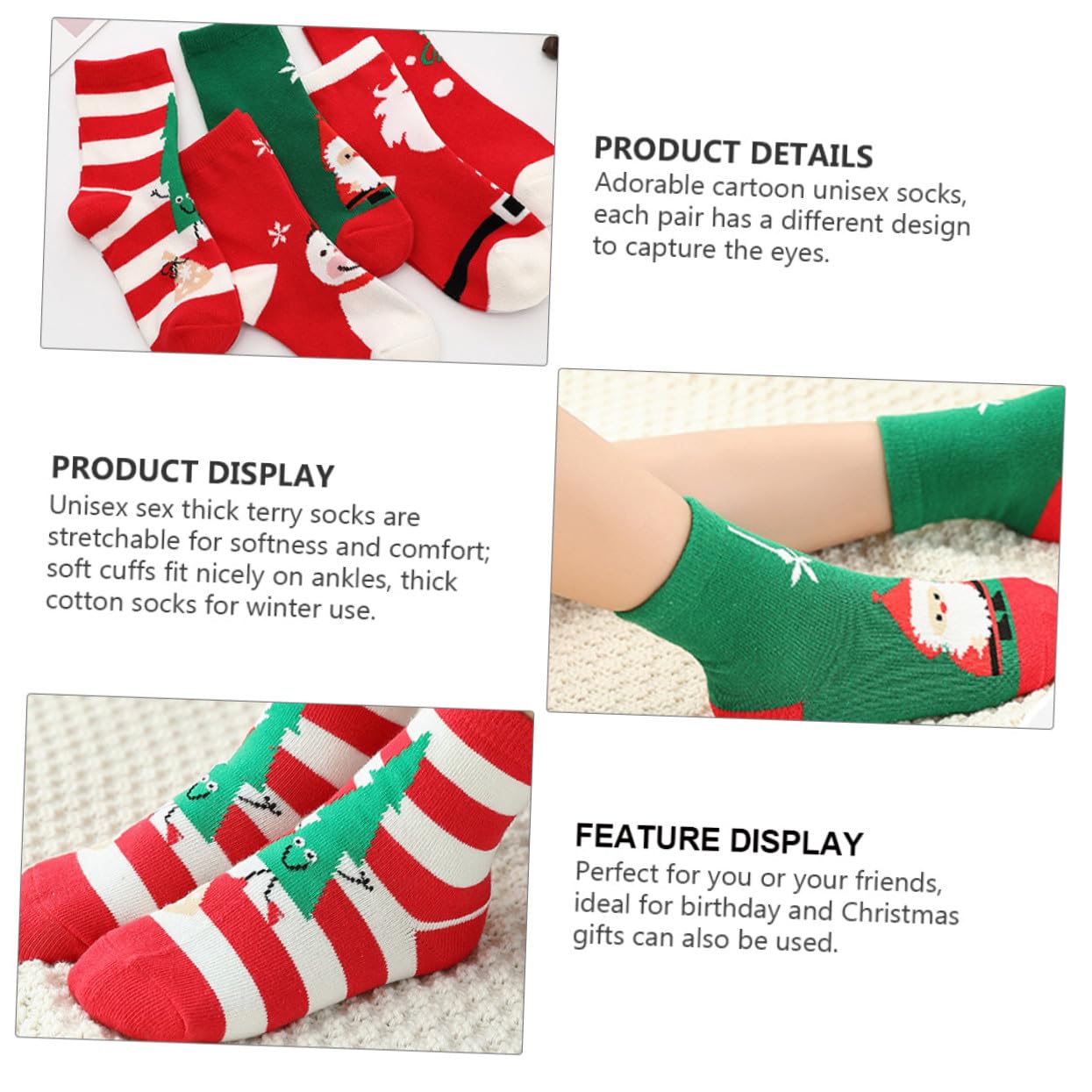 5pares Medias Navideñas Calcetines De Algodón Cálidos Para Calcetines De Dibujos Animados De Navidad Perfectos Para Fiestas De Navidad y Regalos De Temporada