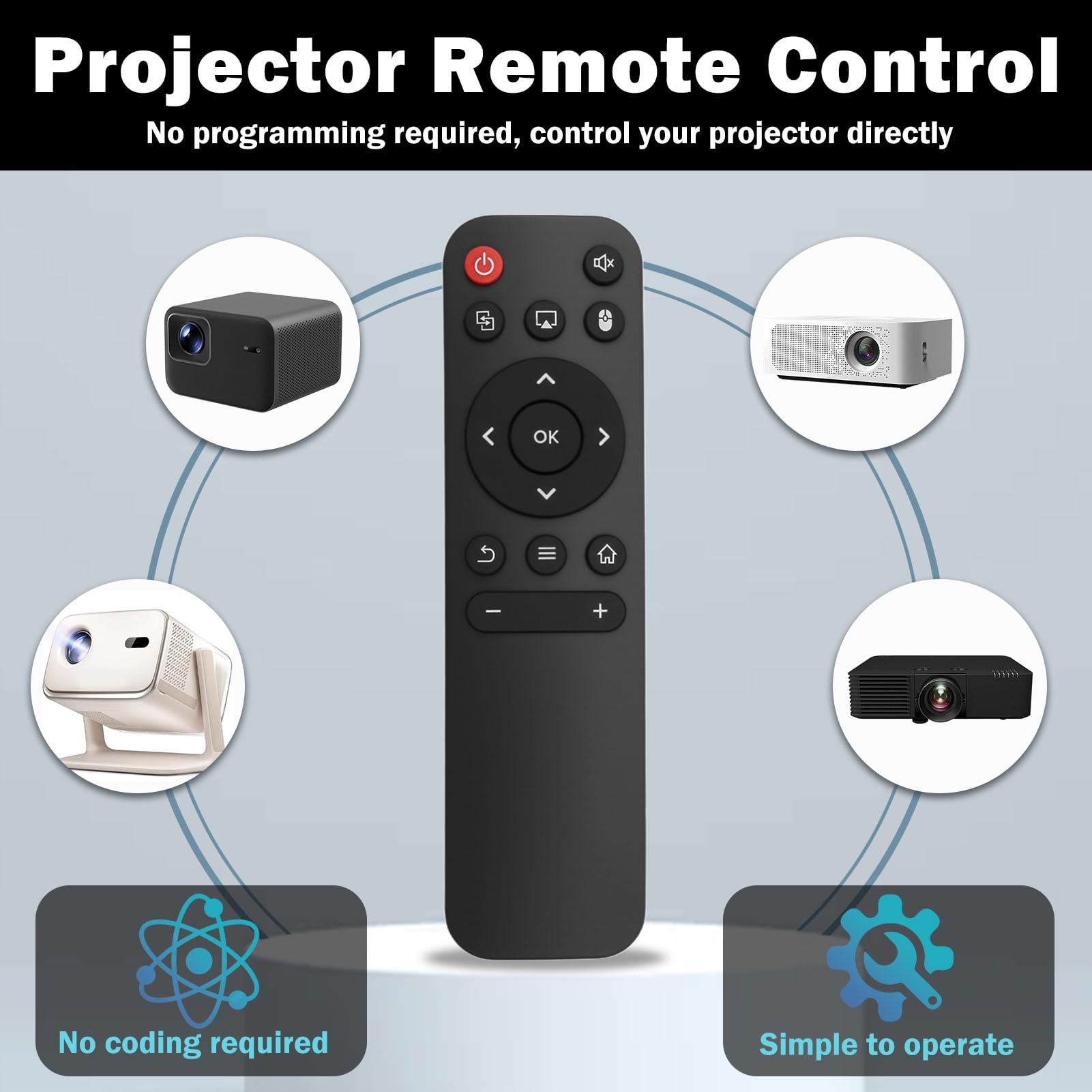 Mando Distancia Repuesto para Proyector HY320Mini HY320 HY300 Pro HY300 con Alcance 10m y Botones Intuitivos Portátil Control Remoto Inteligente Infrarrojo No Requiere Programación - 5