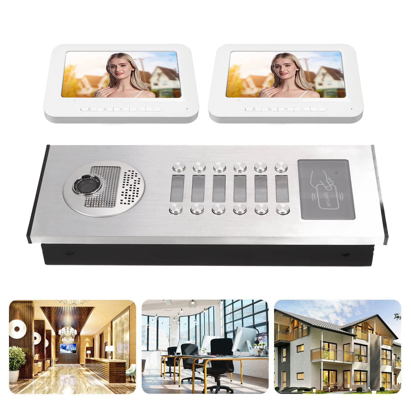 Sistema de Intercomunicación con Timbre de Videoportero Inalámbrico WiFi con Cámara y Monitor Entrada de 7 Pulgadas 1080P Cámara con Cable Visión Nocturna, Soporte de Desbloqueo Remoto Liberación de
