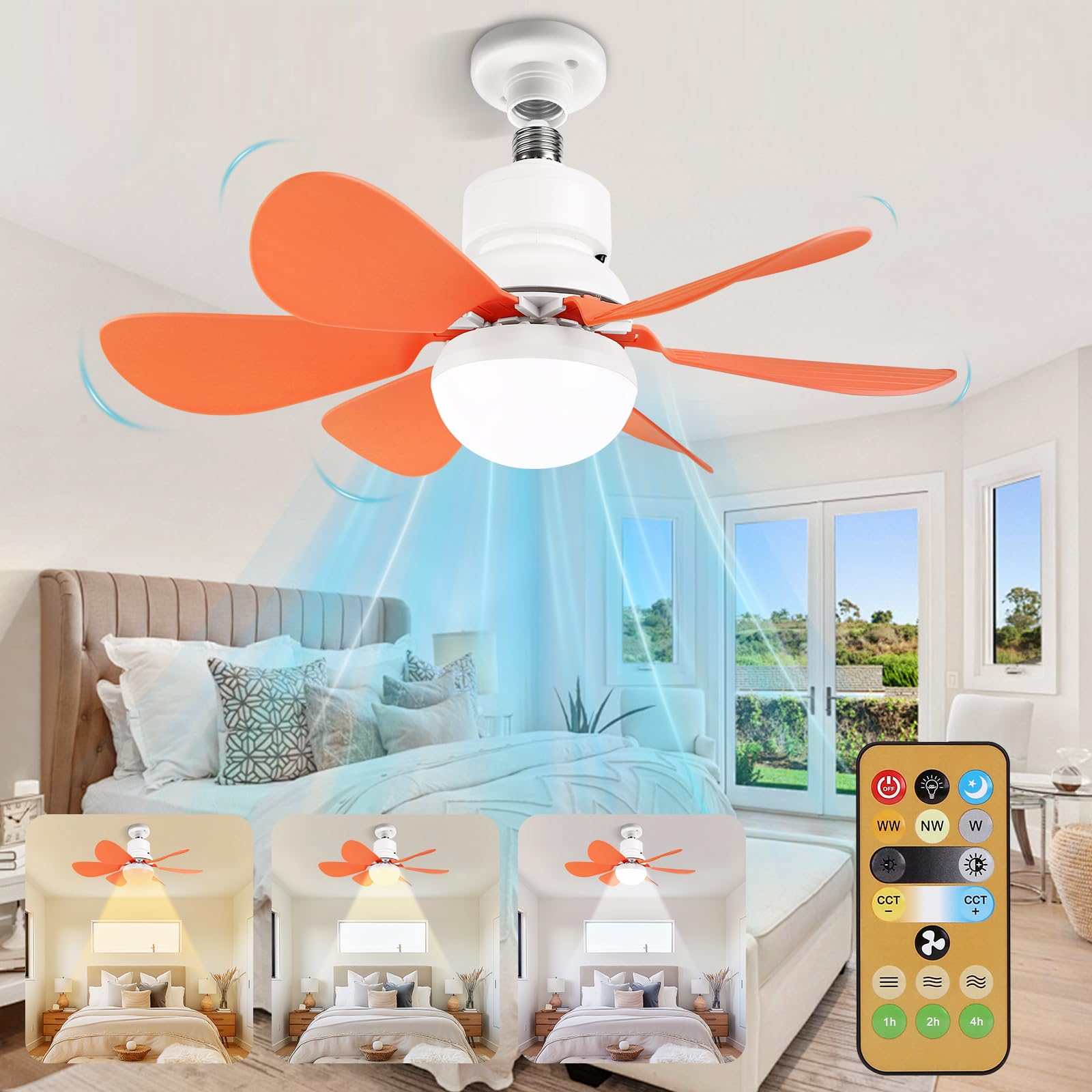 Ceiling Fans with Lights and Remote Control,30w Ceiling Fan Light Dimmable,Quiet Ceiling Fan 6 Blades for Bedroom,Living Room Kitchen 3 Color Temperature,3 Speeds,Timing