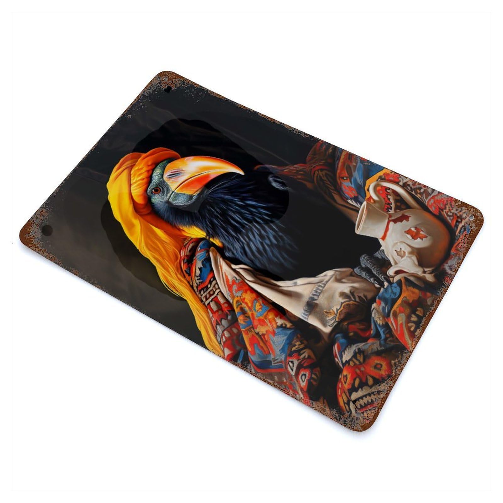 Oriental Toucan Rusty Metal Tin Sign 11.8"x7.9", Industrial Home Decor for Garage, Pub Or Kitchen