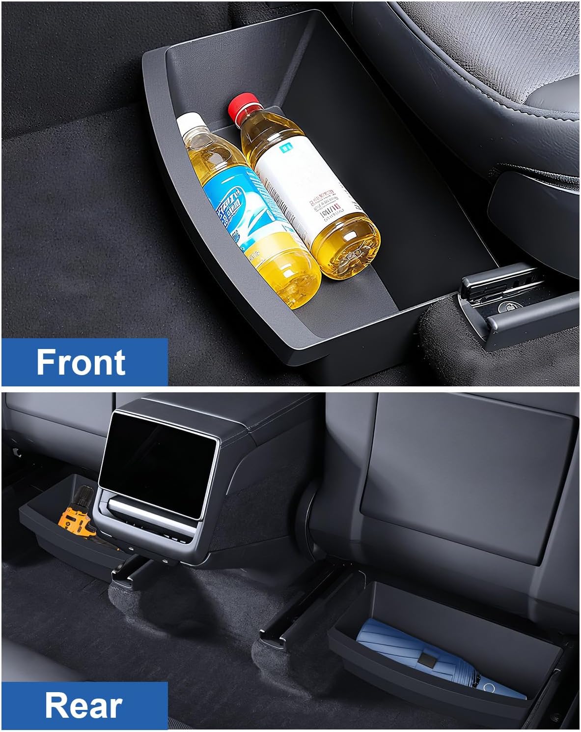 for Tesla Under Seat Storage Box Model Y Juniper Accessories 2025-2026 Hidden Organizer Tray TPE Underseat Bins Front Driver & Passenger Organizers 1st Row Under Seat Storage Under Box