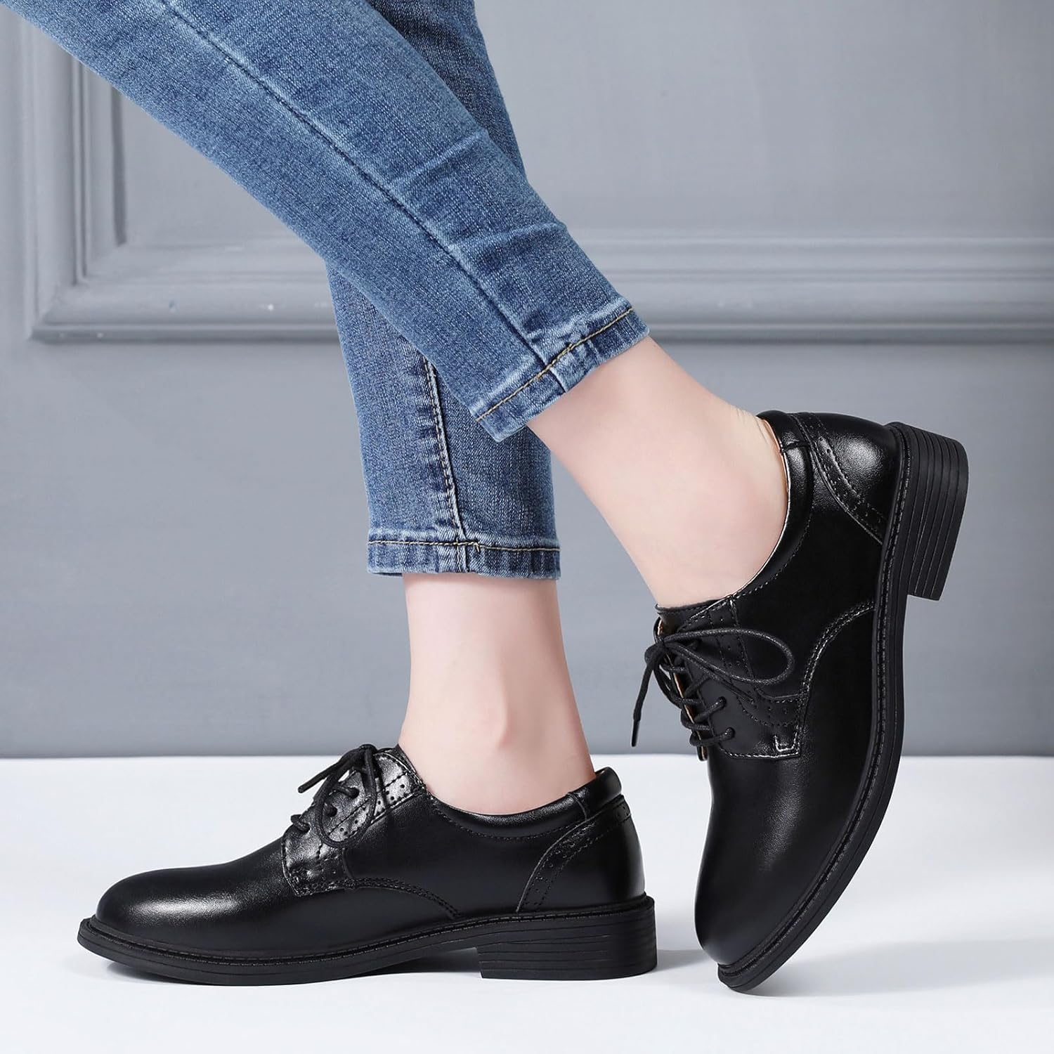 Oxford Shoes for Women Black Formal Lace up Flats Dress Saddle Work Office Ladies Business Casual Dressy Shoes - Image 2